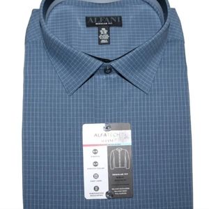 Alfani Men's Regular Fit Blue Check Long Sleeve Button Up Dress Shirt 18-18.5 2X